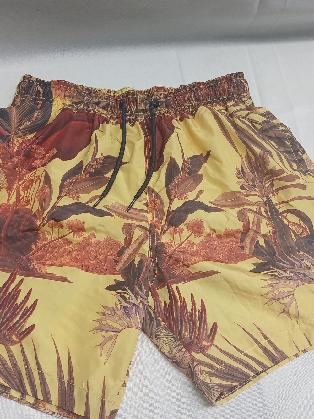 H&M Yellow Swim Shorts with Rust Botanical Print